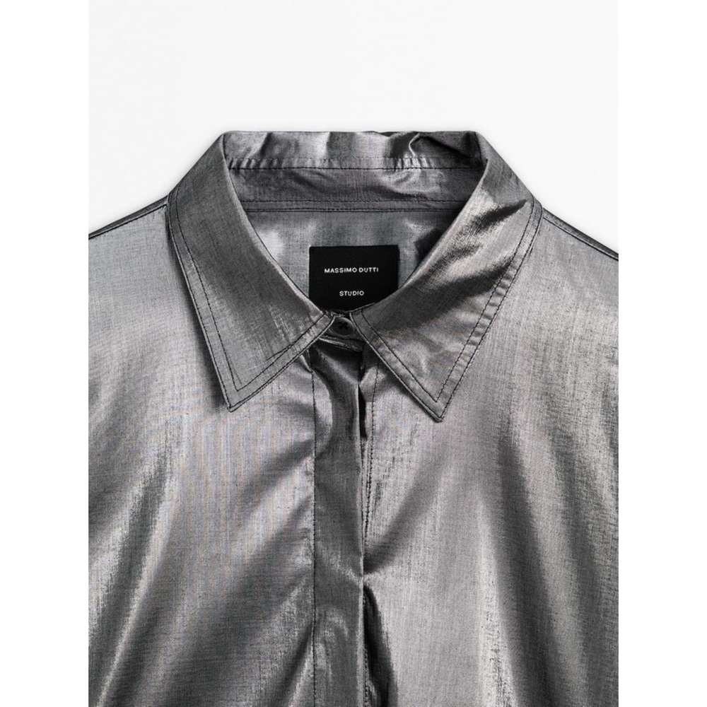 Massimo Dutti Studio - Lightweight Metallic Silver Shirt - Size M - Picture 5 of 8